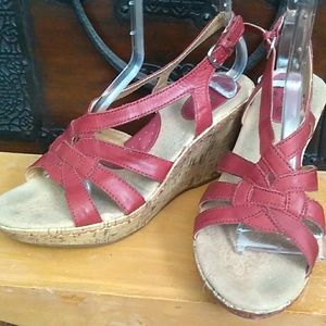 Born Red Leather Wedge Sandals
